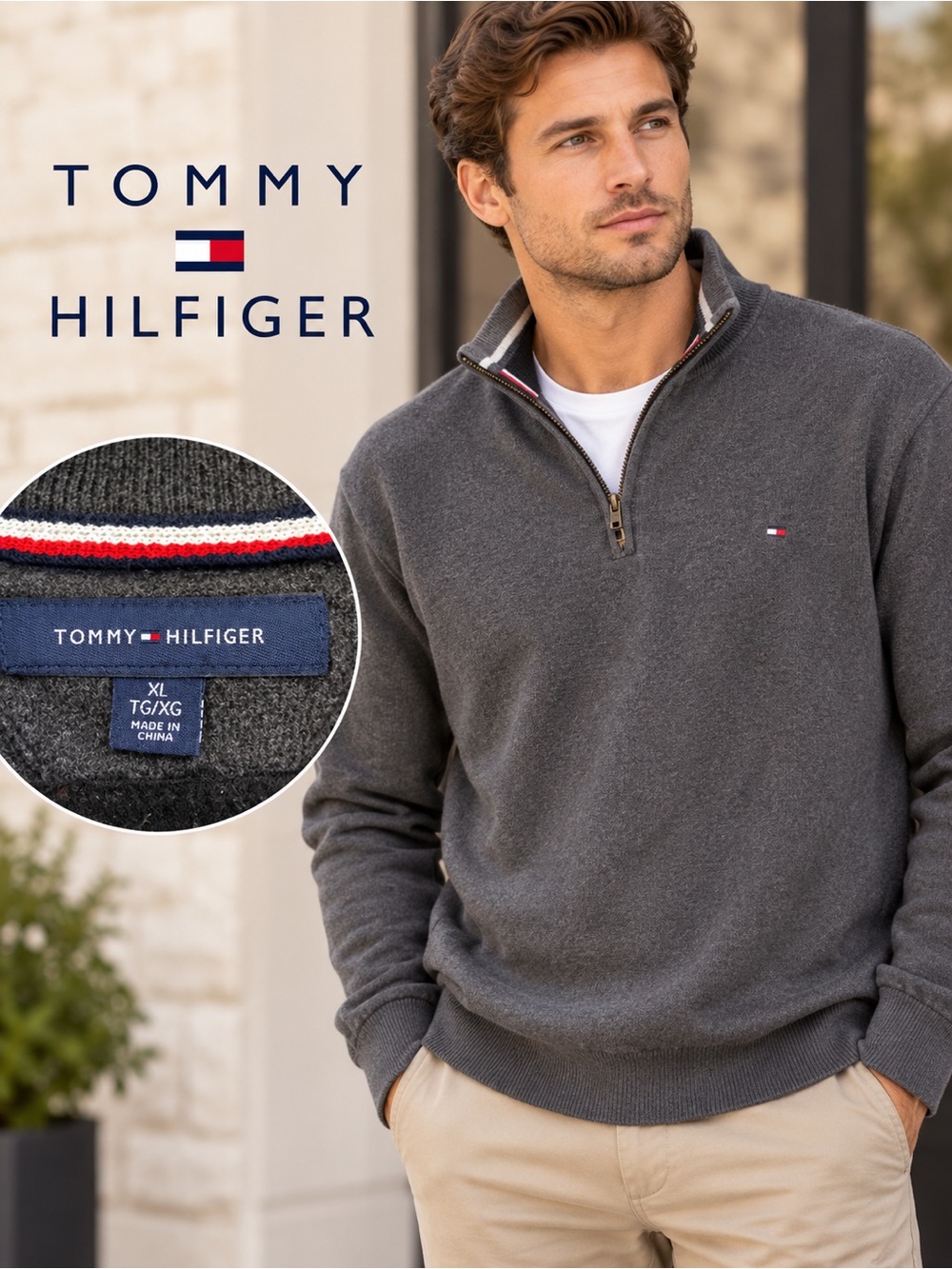 Tommy Hilfiger Men's Charcoal Gray Half-Zip Sweater